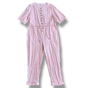Madewell Linen Blend Button Front‎ Jumpsuit Pink Short Sleeve Pockets Women’s XL